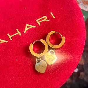 Tiffany & Co. Gold Hoop Earrings with Heart Tag Charms
